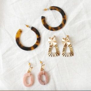 Tortoise, Pink, Gold Earrings Trio Set
